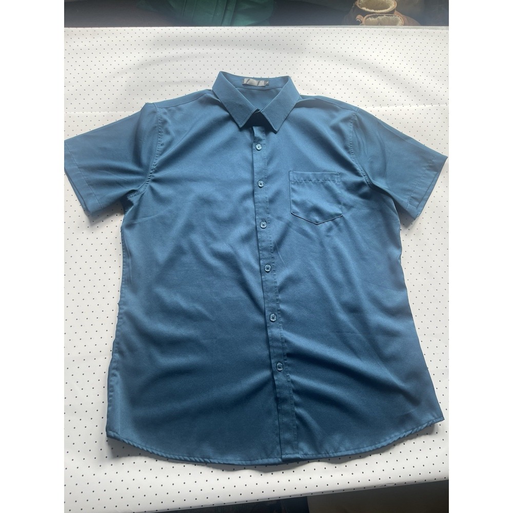 Mens Teal Satin Button Up Quiet Luxury Minimalist Y2K Shirt Large